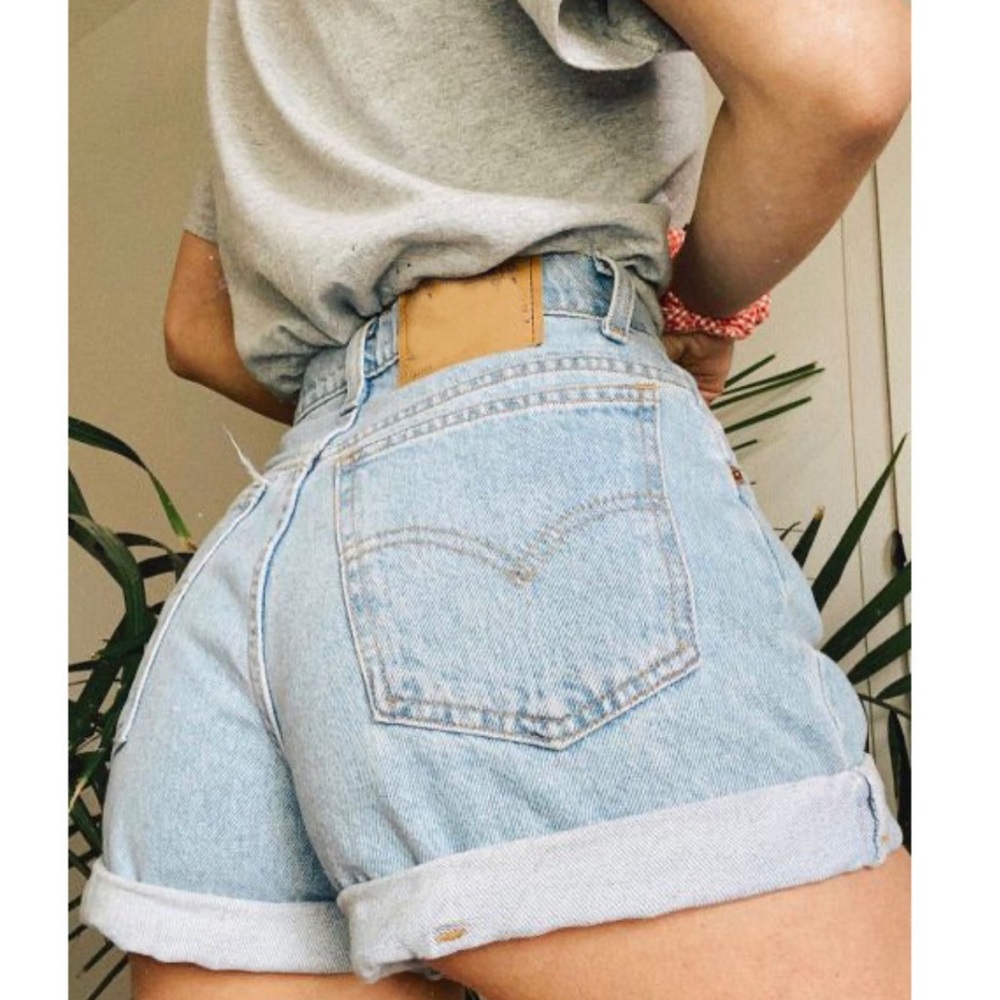 Light washed blue jean shorts